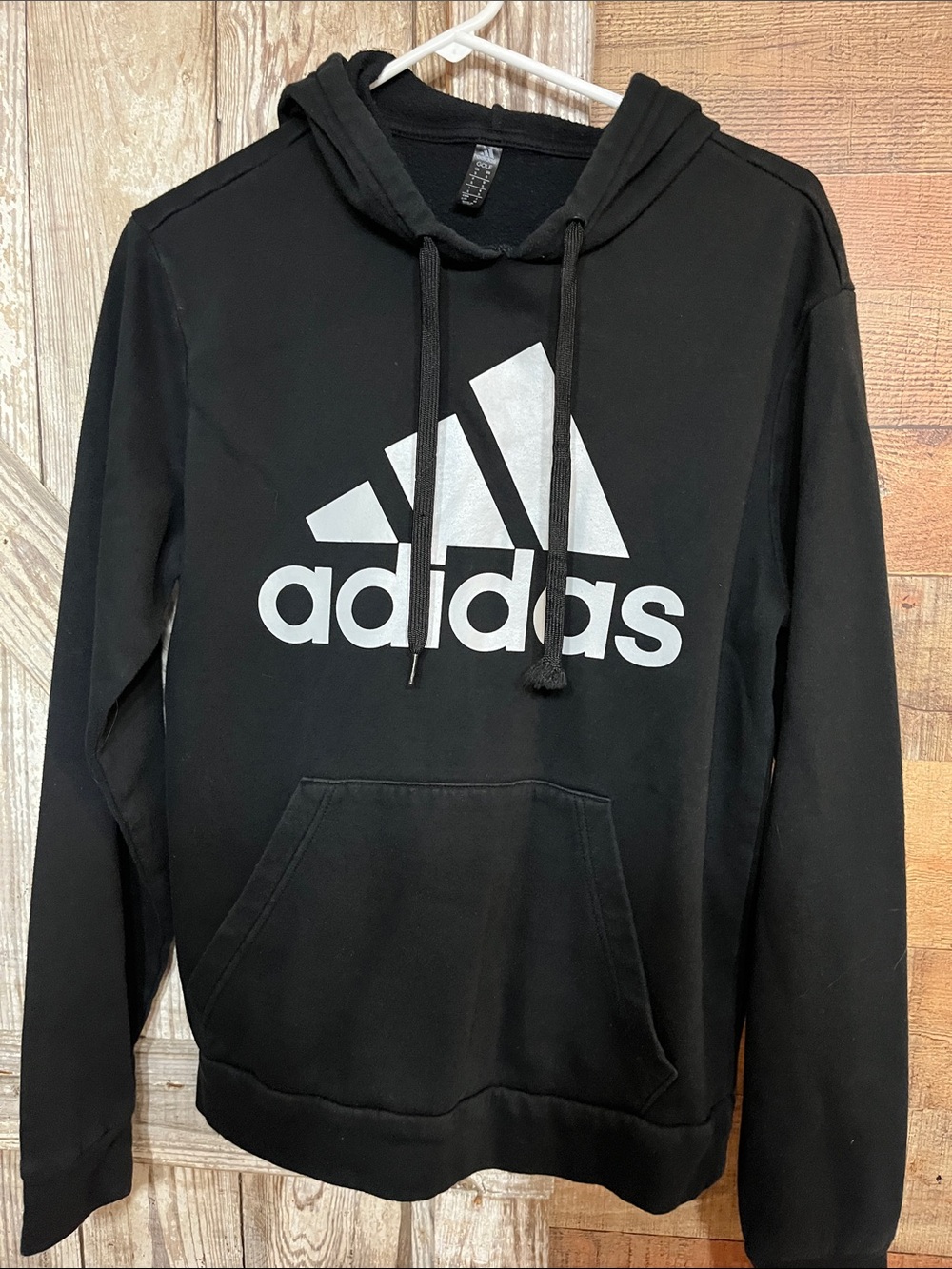 adidas Black Hoodie with Large White Trefoil Logo